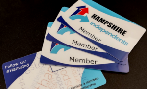 Brand Design for the Hampshire Independents: their new membership cards as designed by us